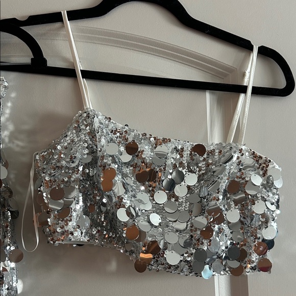Shimmering Silver Sequin Crop Top - Picture 2 of 3